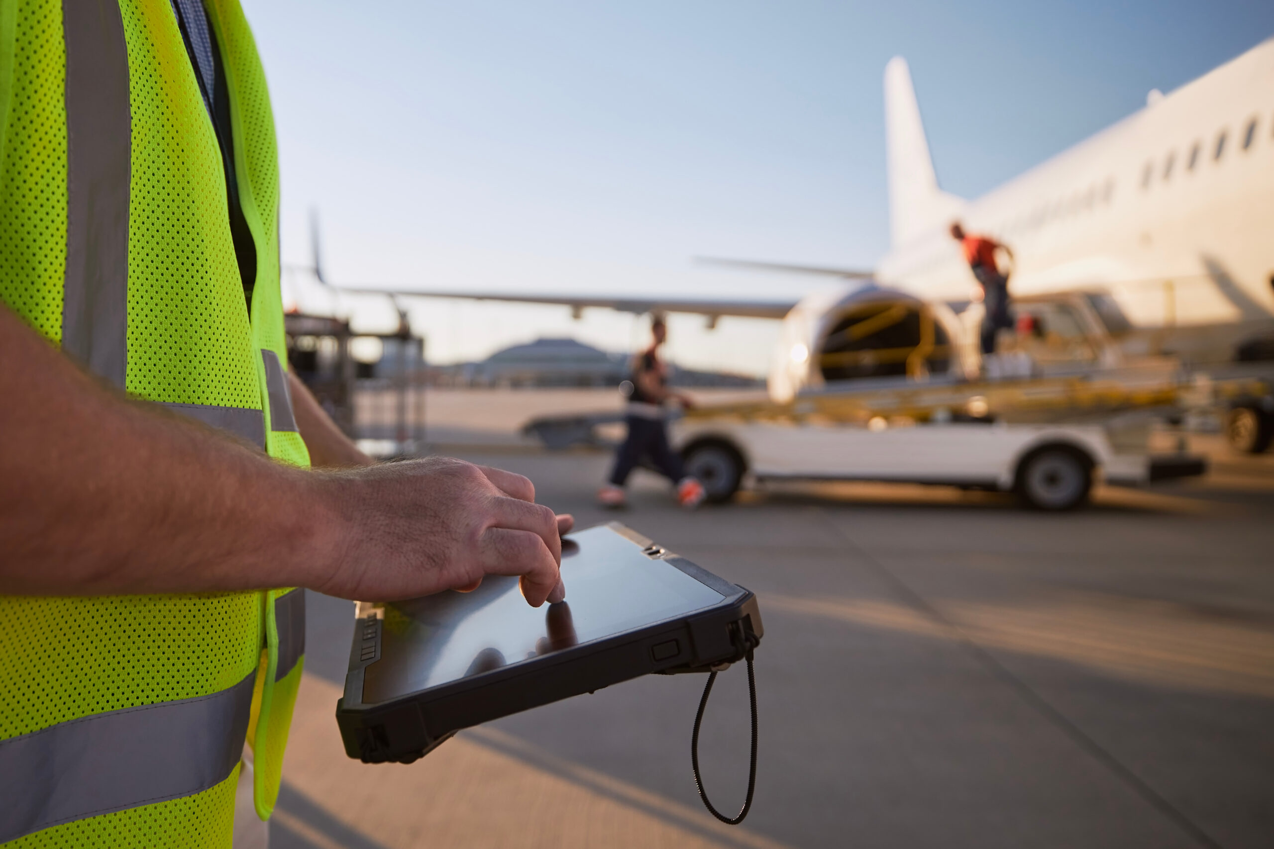 Ground crew preparing airplane before flight
